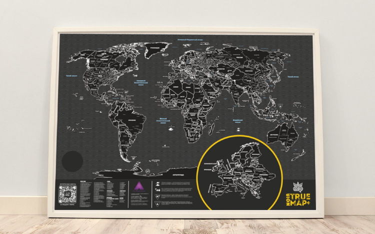 Скретч карта мира с регионами РФ "True Map Plus Noir"